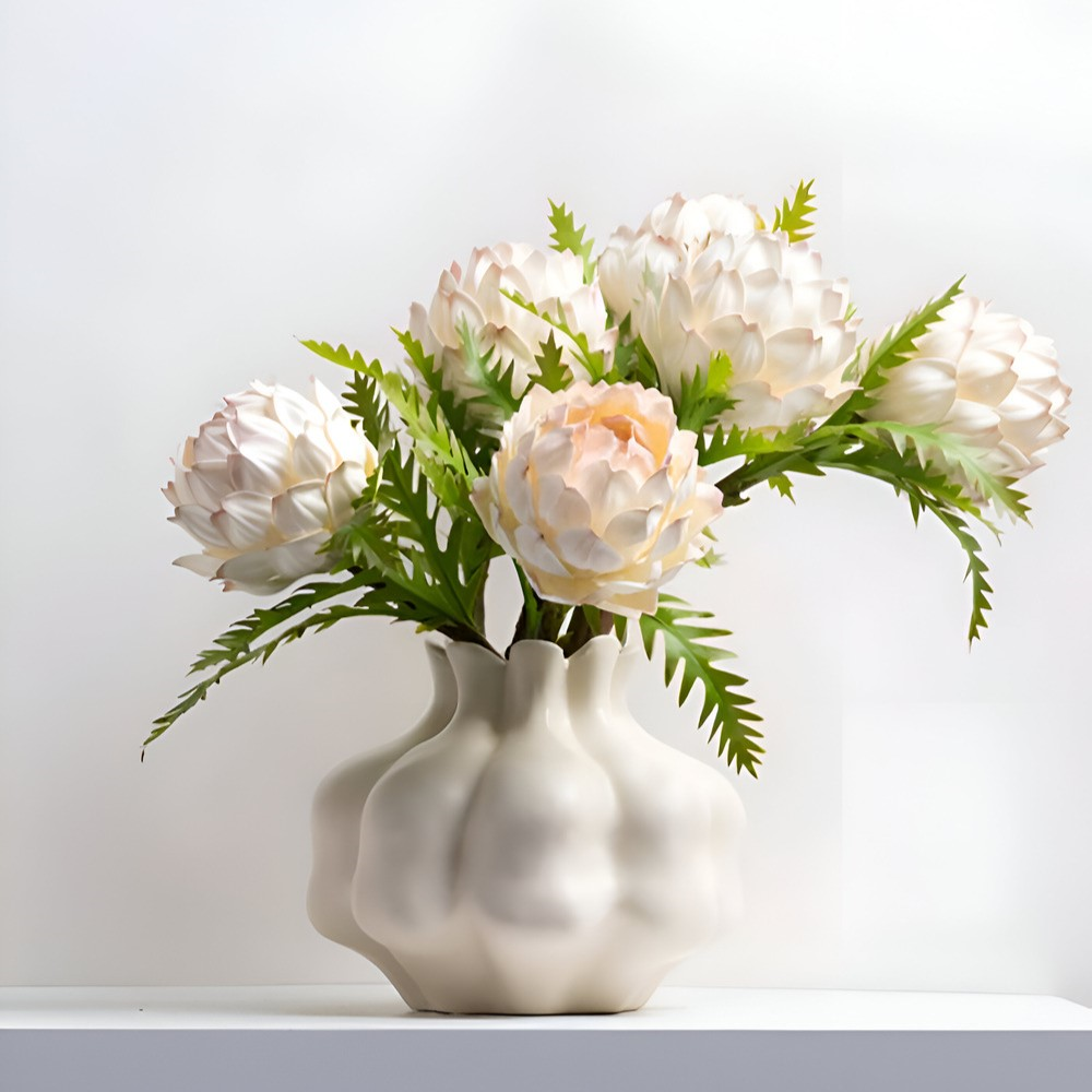 Stilvolle Cremefarbene Granatapfel Vase aus Keramik – Kunstvolle Wohnraumdekoration