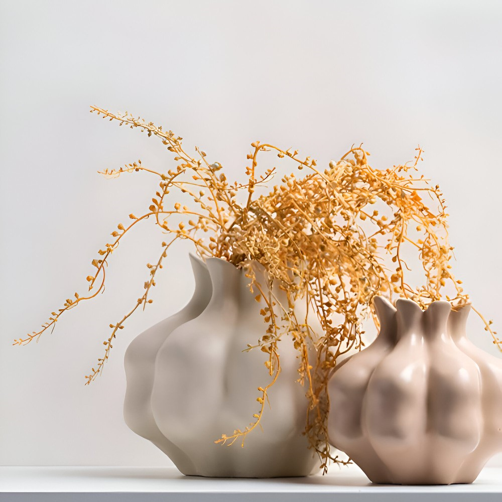 Stilvolle Cremefarbene Granatapfel Vase aus Keramik – Kunstvolle Wohnraumdekoration