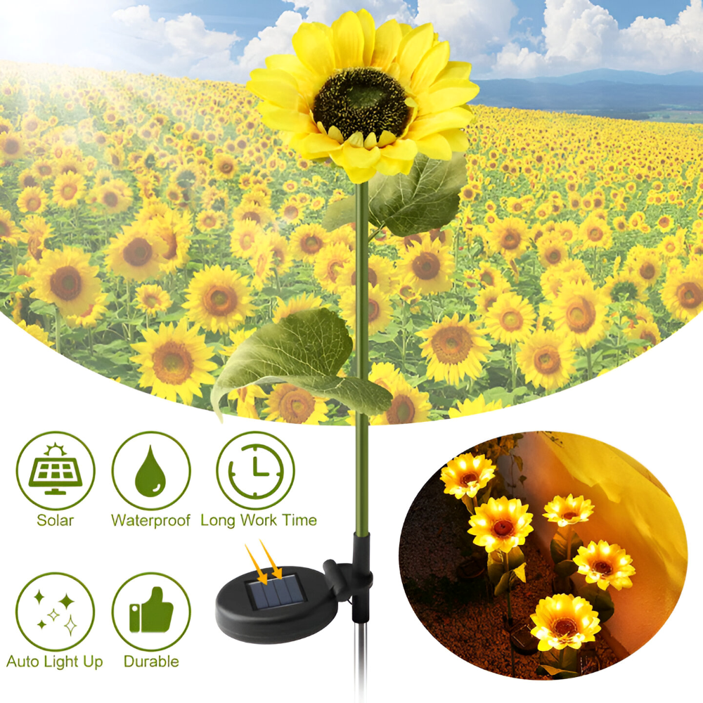 SunieBloom - IP65 Witterungsbeständig Realistische Sonnenblumen Gartenbeleuchtung - LED Solarlampe Garten