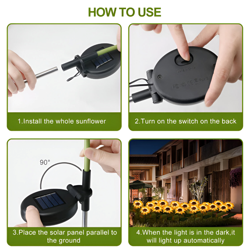 SunieBloom - IP65 Witterungsbeständig Realistische Sonnenblumen Gartenbeleuchtung - LED Solarlampe Garten