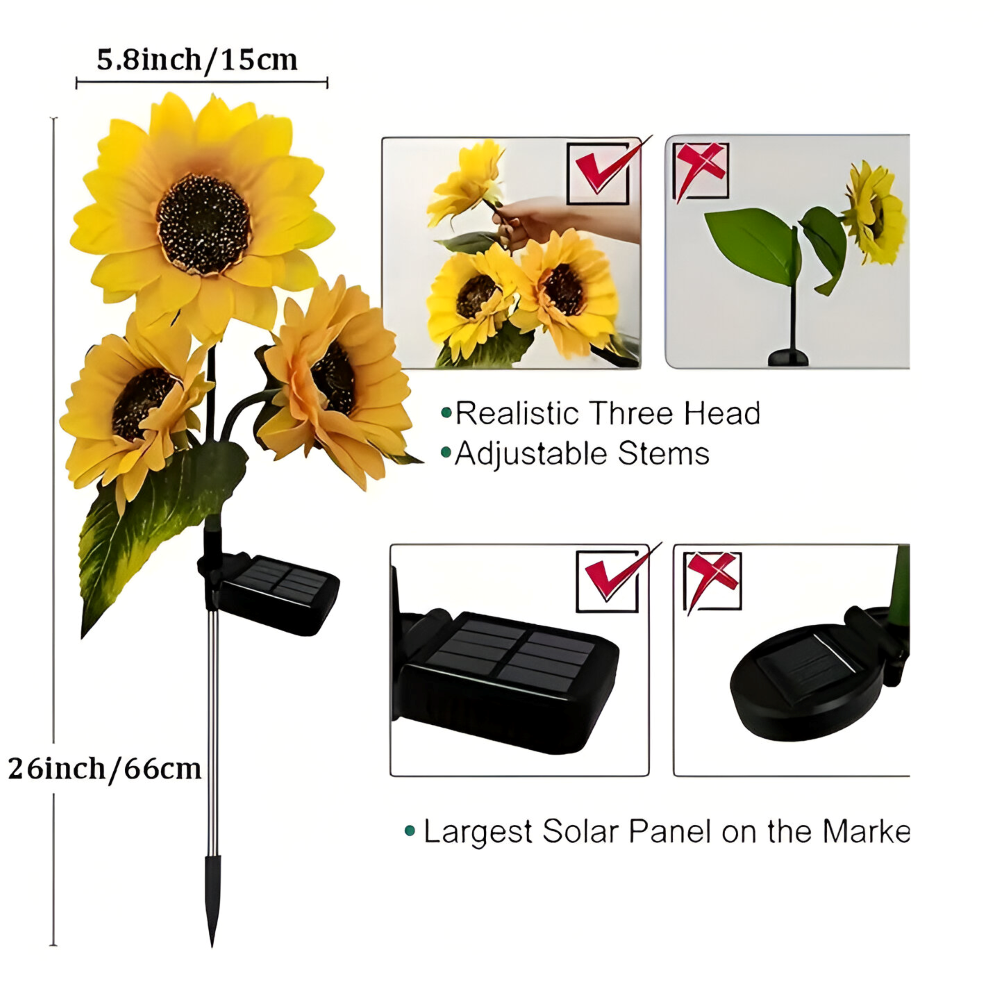 SunieBloom - IP65 Witterungsbeständig Realistische Sonnenblumen Gartenbeleuchtung - LED Solarlampe Garten