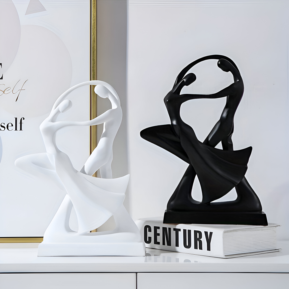 SwayDuo Ornament - Weiße und schwarze tanzende Harzskulptur - Moderne abstrakte Kunst