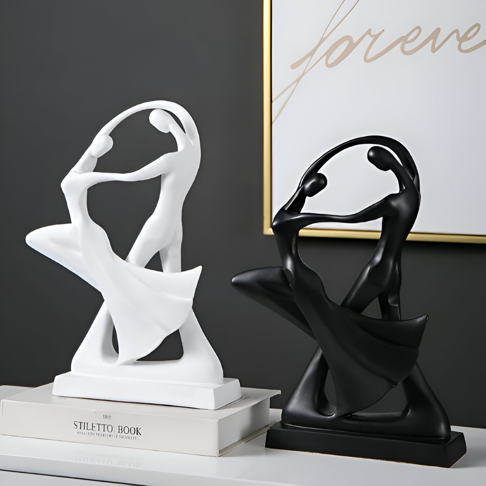 SwayDuo Ornament - Weiße und schwarze tanzende Harzskulptur - Moderne abstrakte Kunst