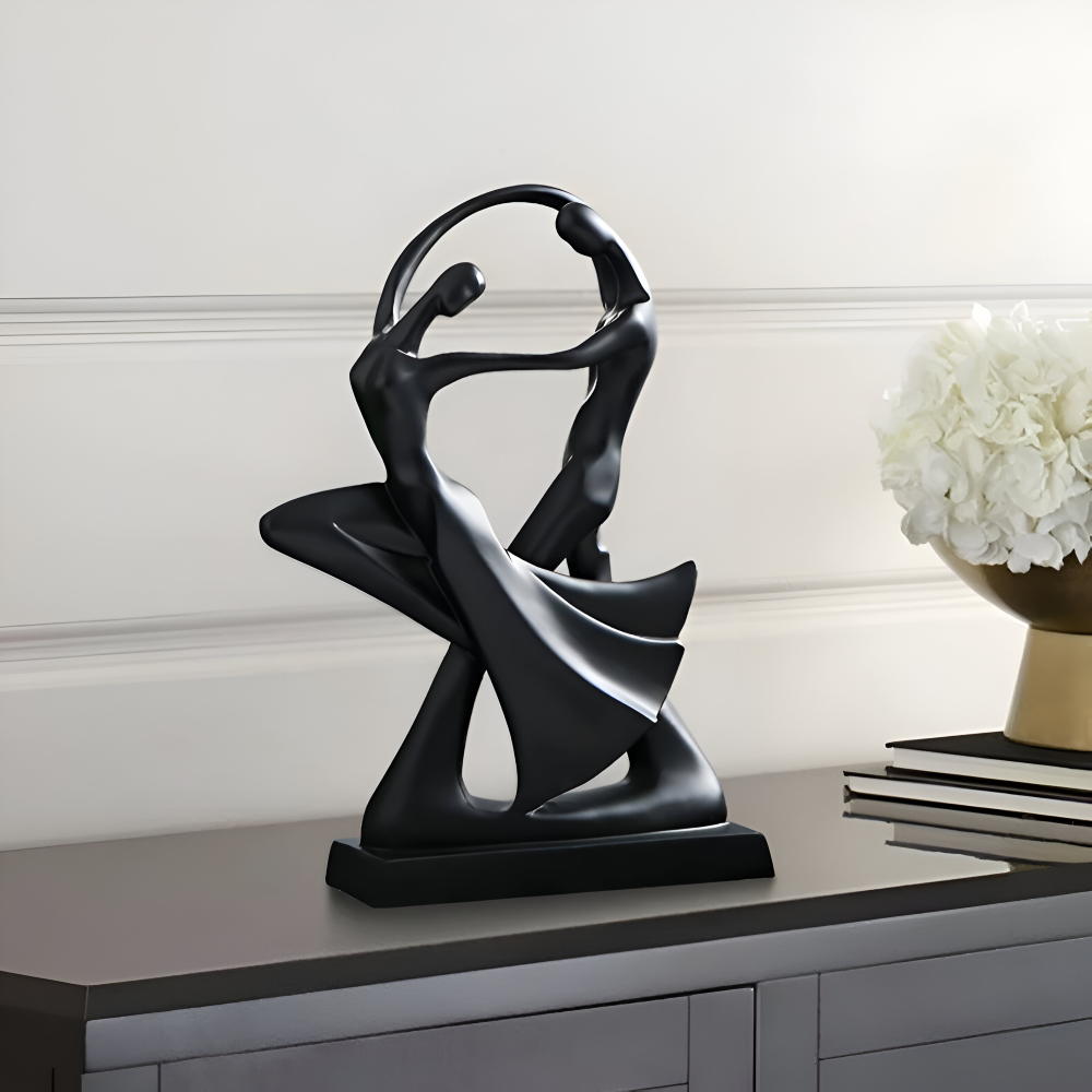 SwayDuo Ornament - Weiße und schwarze tanzende Harzskulptur - Moderne abstrakte Kunst