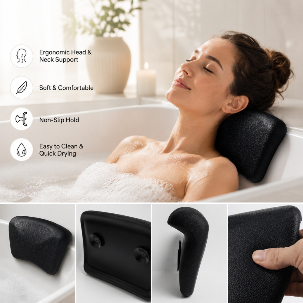 Badewannenkissen Ergonomisch – Weiches Nackenkissen für Badewanne mit Rutschfestem Halt