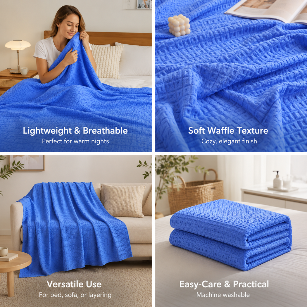 Tagesdecke Baumwolle Waffeloptik – Leichter Atmungsaktiver Bettüberwurf für Schlafzimmer & Sofa