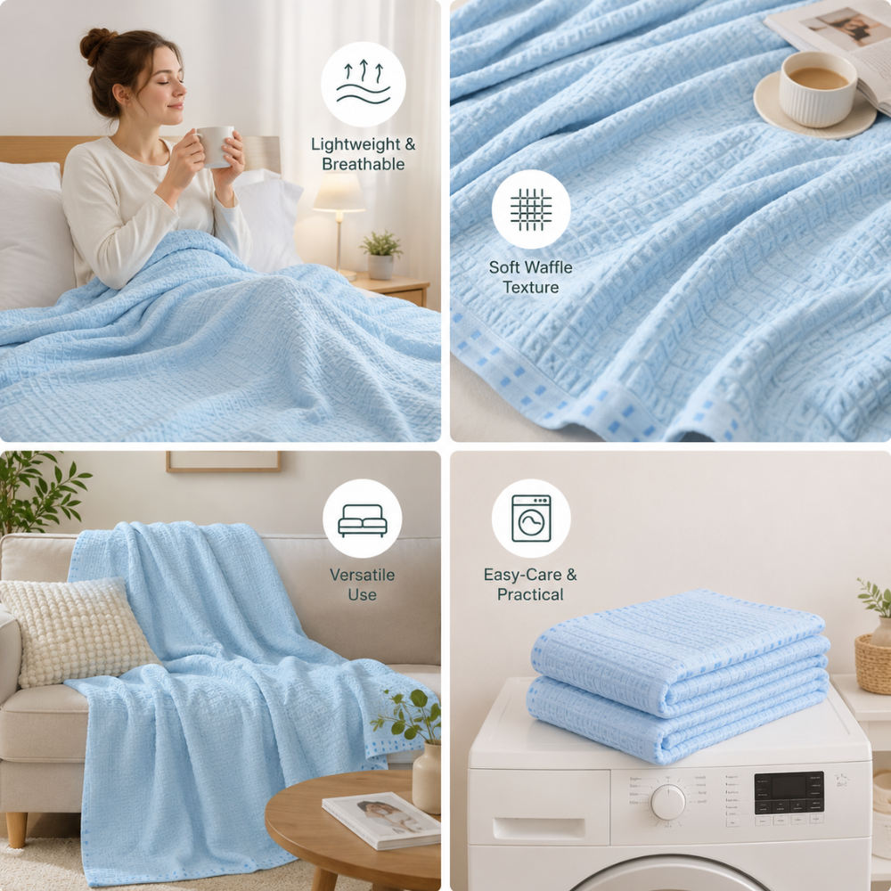 Tagesdecke Baumwolle Waffeloptik – Leichter Atmungsaktiver Bettüberwurf für Schlafzimmer & Sofa