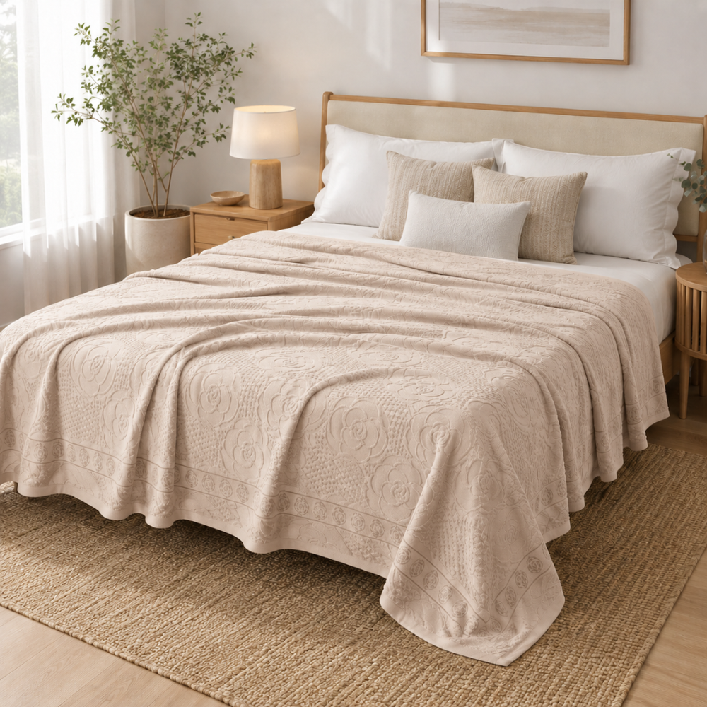 Tagesdecke Grün 100% Baumwolle – Atmungsaktiver Bettüberwurf mit Blumenmuster für Schlafzimmer