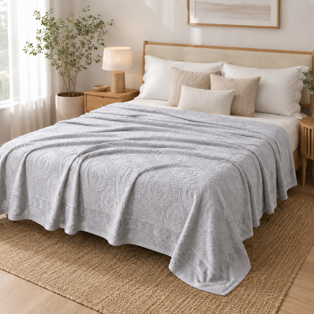 Tagesdecke Grün 100% Baumwolle – Atmungsaktiver Bettüberwurf mit Blumenmuster für Schlafzimmer