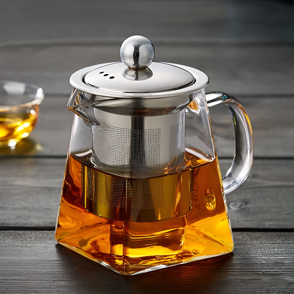 Teekanne Glas bis 950ml mit Edelstahl-Sieb – Borosilikatglas, Hitzebeständig
