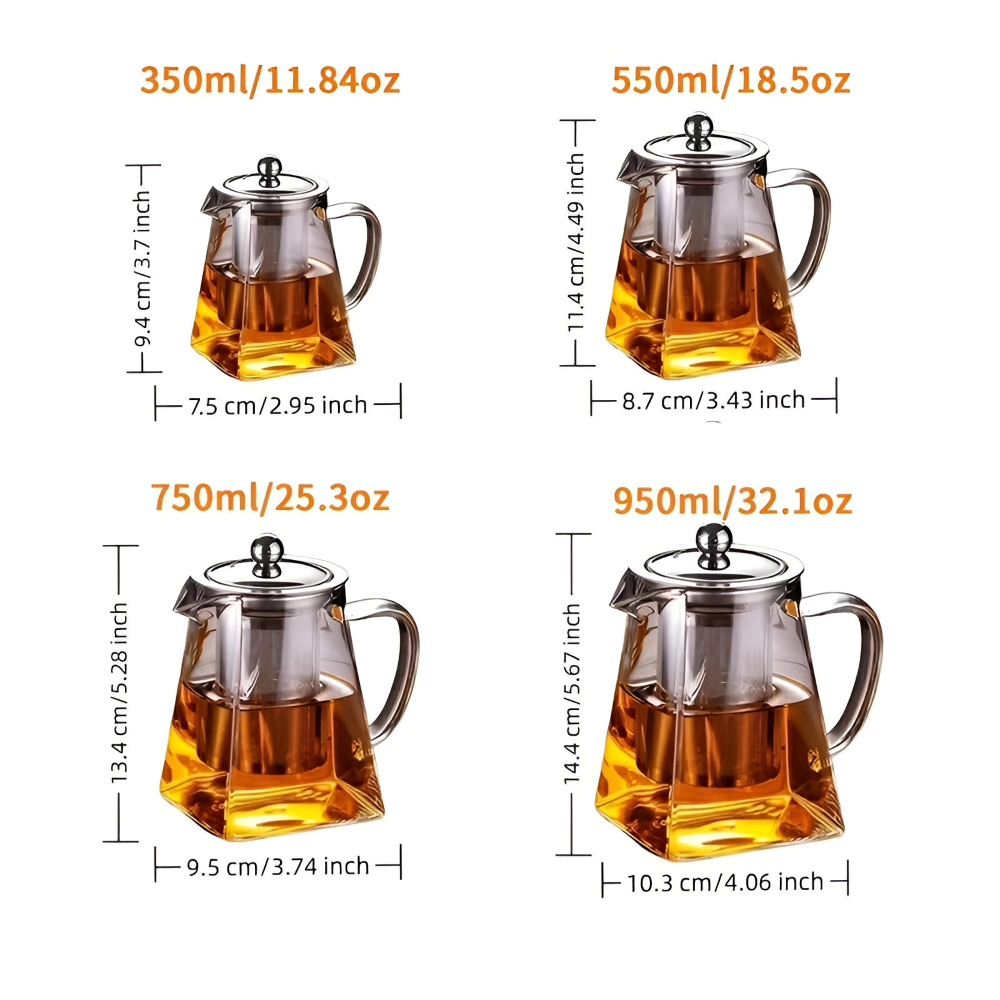 Teekanne Glas bis 950ml mit Edelstahl-Sieb – Borosilikatglas, Hitzebeständig