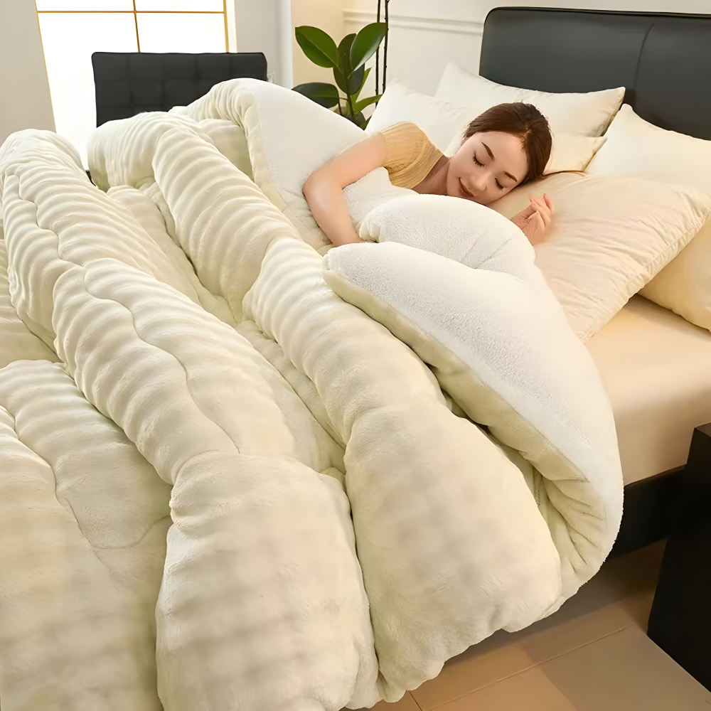 Extra Dicke Winter Bettdecke Waschbar - Lammfell-Optik & Milchvelours - Warm & Weich