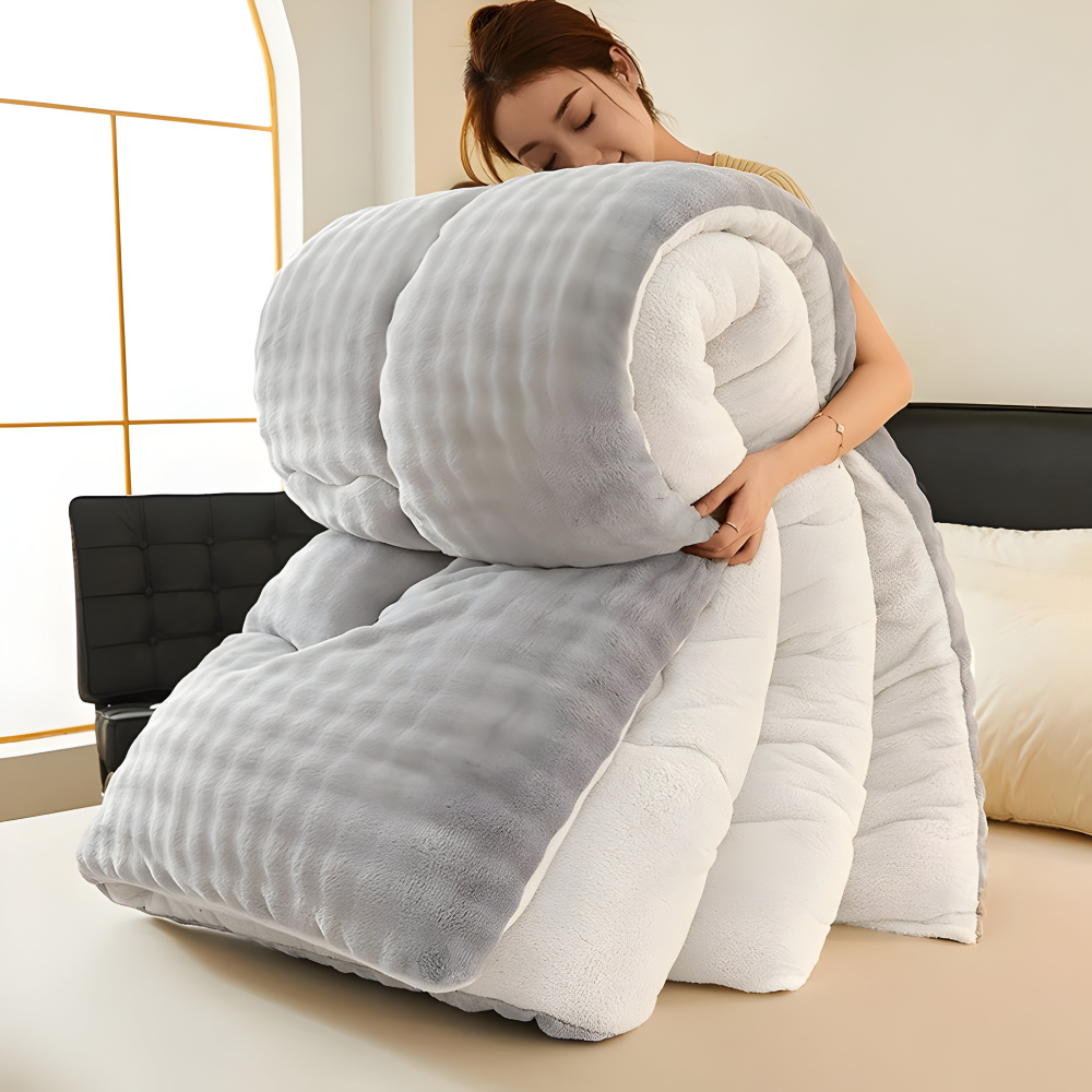 Extra Dicke Winter Bettdecke Waschbar - Lammfell-Optik & Milchvelours - Warm & Weich