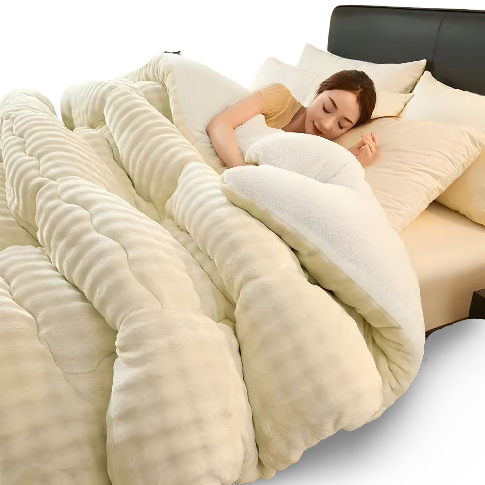 Extra Dicke Winter Bettdecke Waschbar - Lammfell-Optik & Milchvelours - Warm & Weich