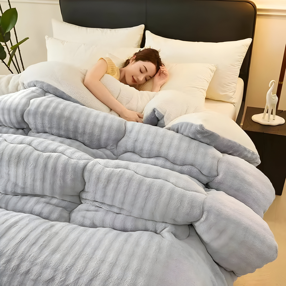 Extra Dicke Winter Bettdecke Waschbar - Lammfell-Optik & Milchvelours - Warm & Weich