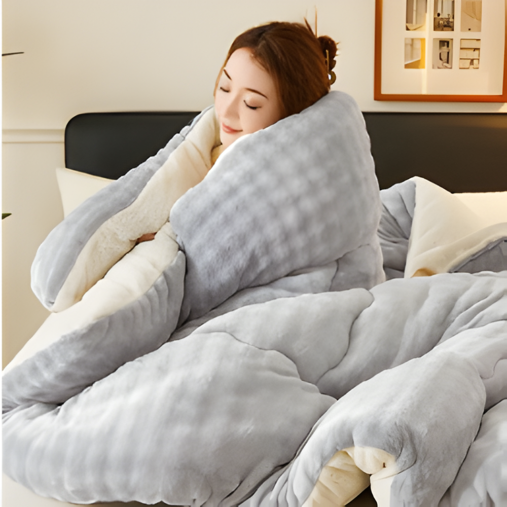 Extra Dicke Winter Bettdecke Waschbar - Lammfell-Optik & Milchvelours - Warm & Weich