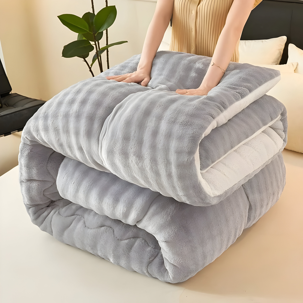 Extra Dicke Winter Bettdecke Waschbar - Lammfell-Optik & Milchvelours - Warm & Weich