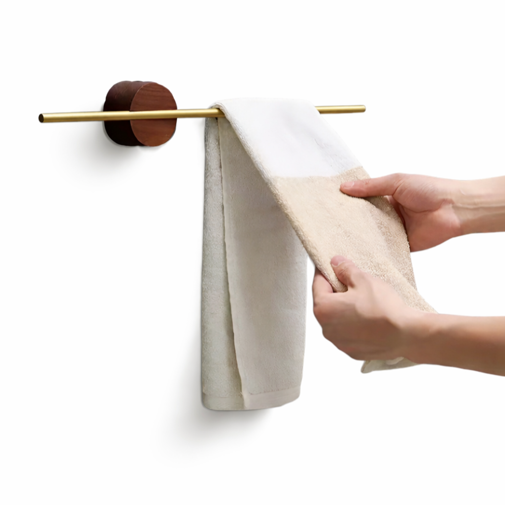 Handtuchhalter Holz Walnuss & Aluminium - Bad & Küche - 40/50 cm Wandmontage