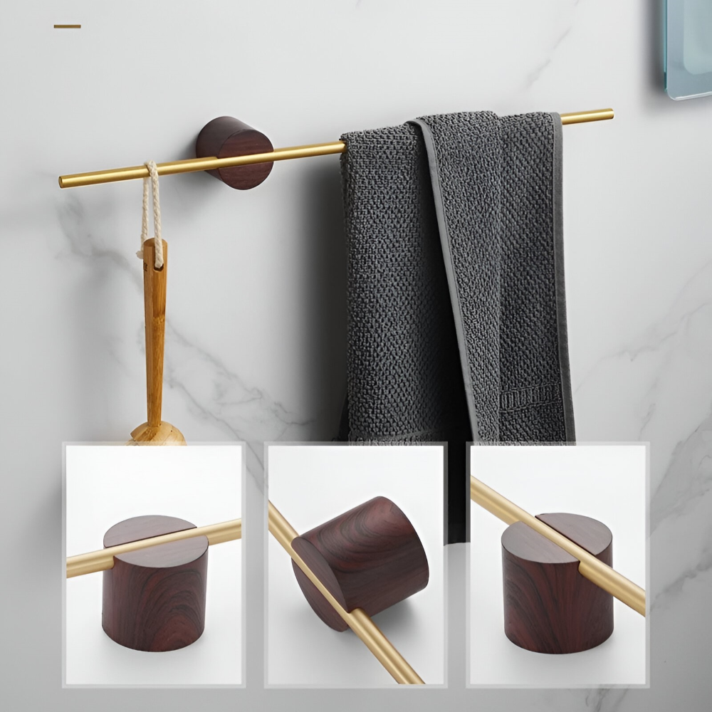 Handtuchhalter Holz Walnuss & Aluminium - Bad & Küche - 40/50 cm Wandmontage
