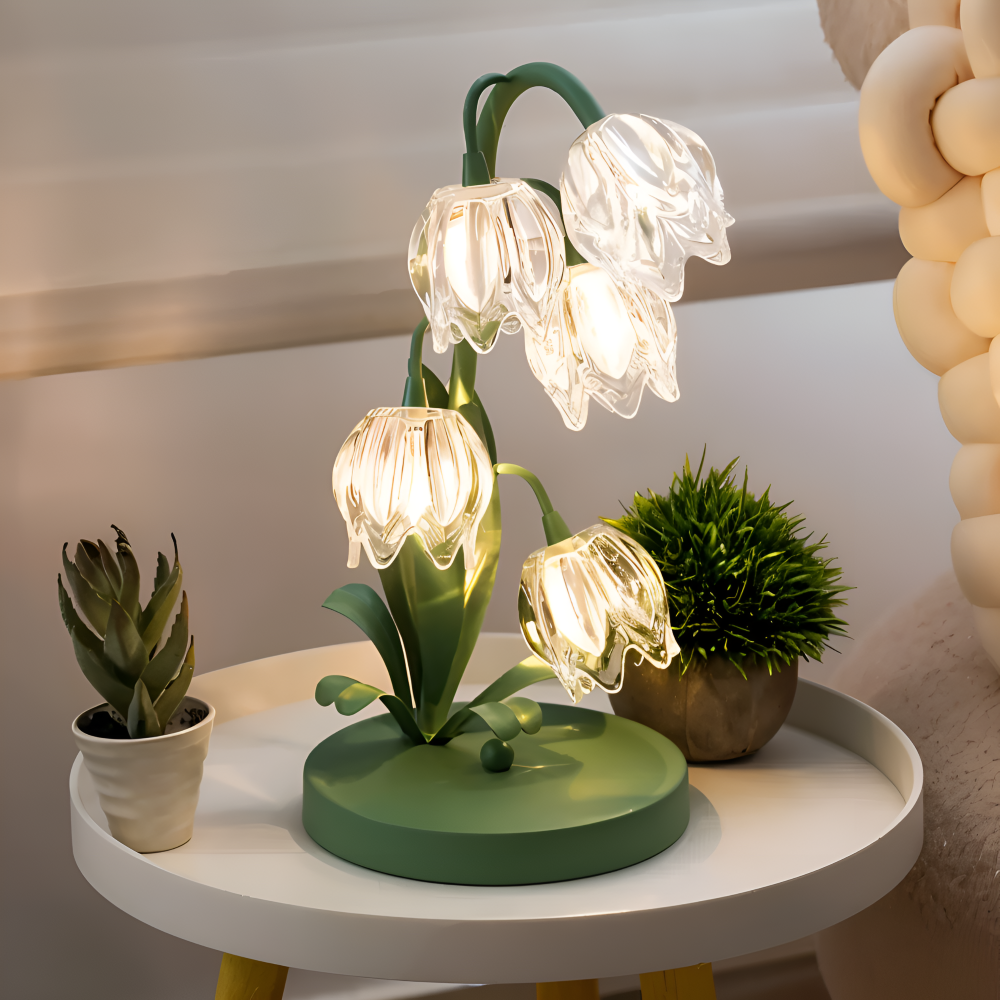 Tulip Lampe - Frosted Glas Blume Tischlampe - Energiesparende USB LED Dekoration Licht