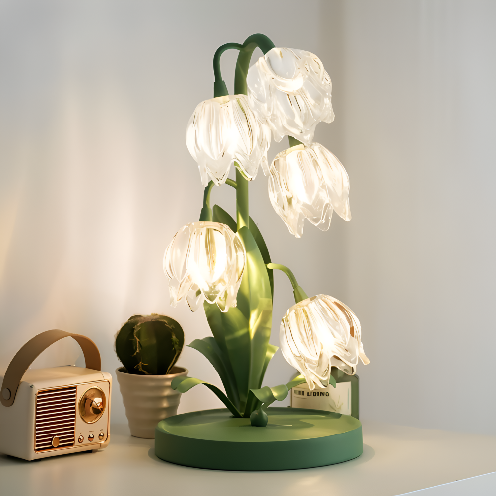 Tulip Lampe - Frosted Glas Blume Tischlampe - Energiesparende USB LED Dekoration Licht