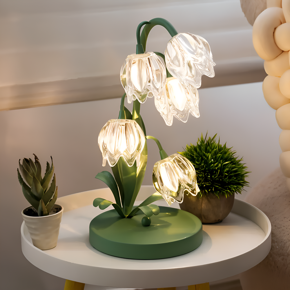 Tulip Lampe - Frosted Glas Blume Tischlampe - Energiesparende USB LED Dekoration Licht