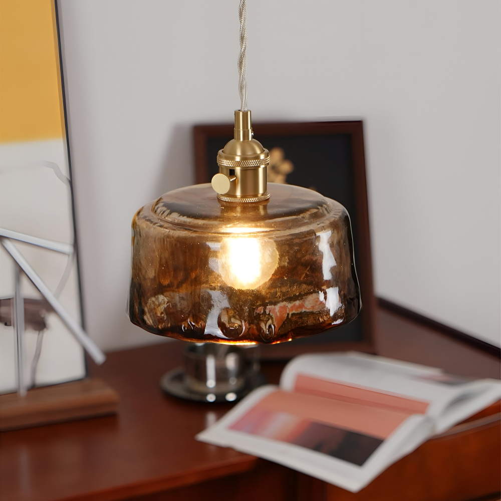 Twist Deco Glas Pendelleuchte - Antike Messing Hängelampe für Vintage Flair