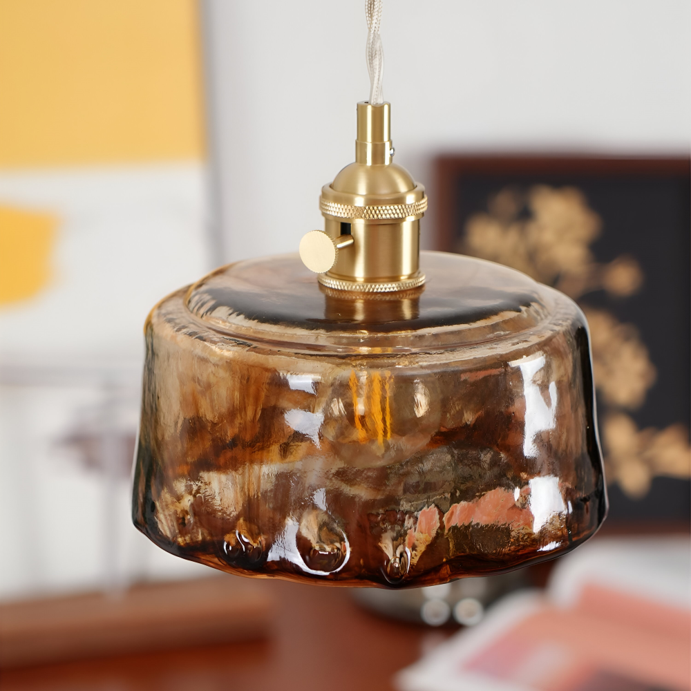 Twist Deco Glas Pendelleuchte - Antike Messing Hängelampe für Vintage Flair