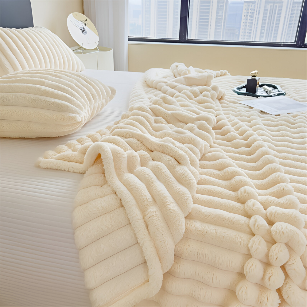 Ultra-weiche Fleece Kusheldecke mit Elastischen Streifen - Vielseitige Decke für Wohnzimmer, Schlafzimmer und Reisen