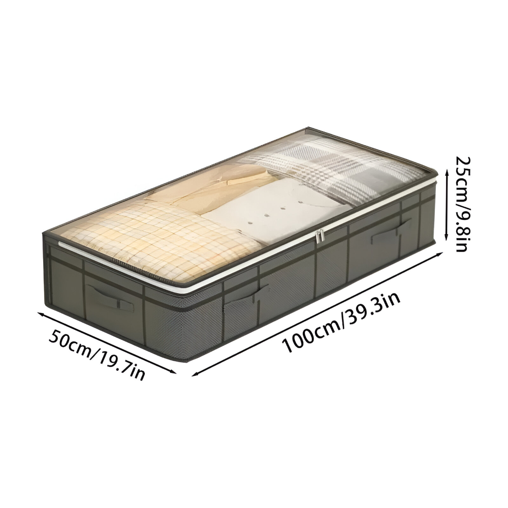 Unterbett-Aufbewahrungsbox mit Transparentem Deckel - Stofftasche für Kleidung & Bettwäsche, Grau, Größe M