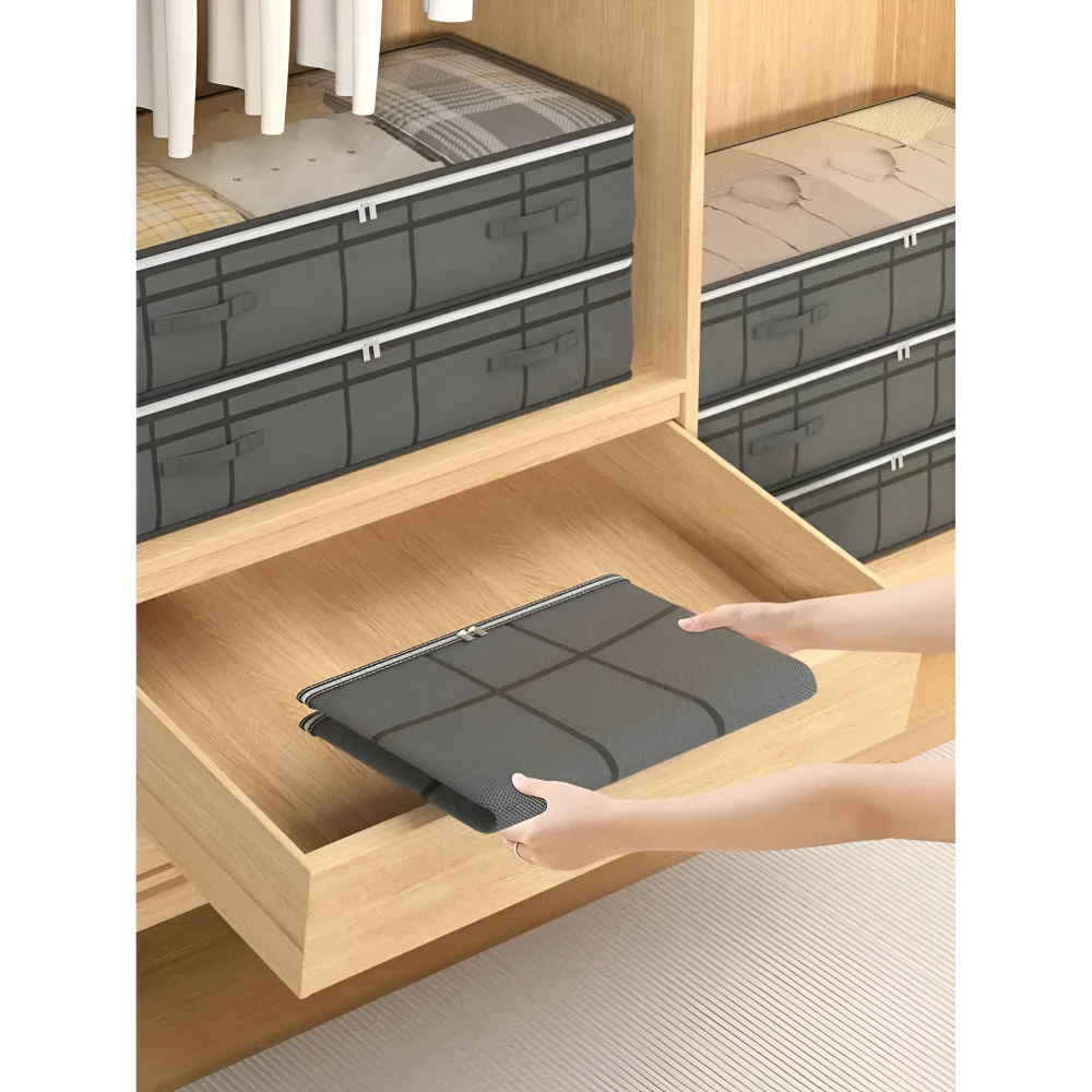 Unterbett-Aufbewahrungsbox mit Transparentem Deckel - Stofftasche für Kleidung & Bettwäsche, Grau, Größe M