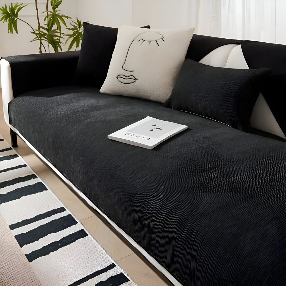 UniQuilted Sofabezug - High Density Chenille Baumwoll Couchbezug mit Rutschfester Silikonrückseite