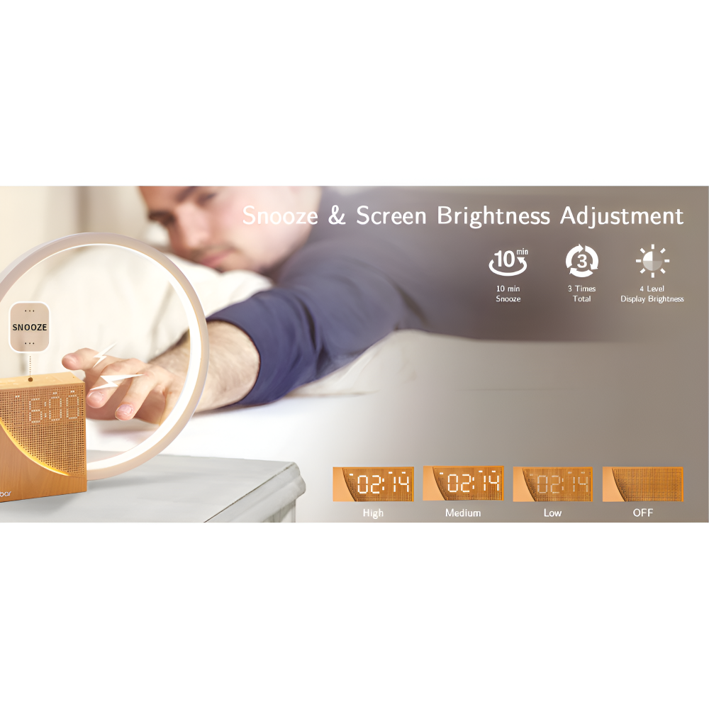 UnivSync - Multifunktionale Nachttischlampe mit USB-Anschluss, Snooze Funktion und Wake Up Licht