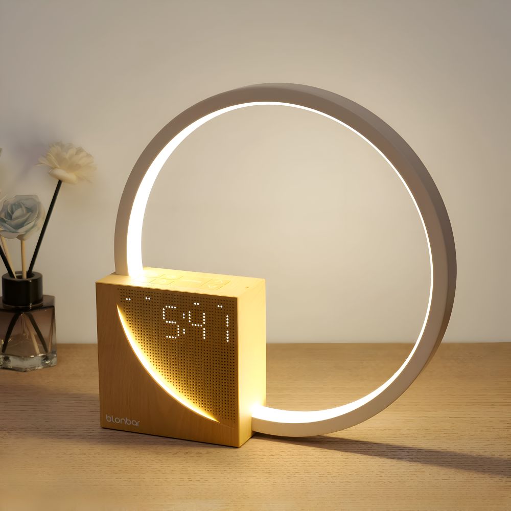 UnivSync - Multifunktionale Nachttischlampe mit USB-Anschluss, Snooze Funktion und Wake Up Licht