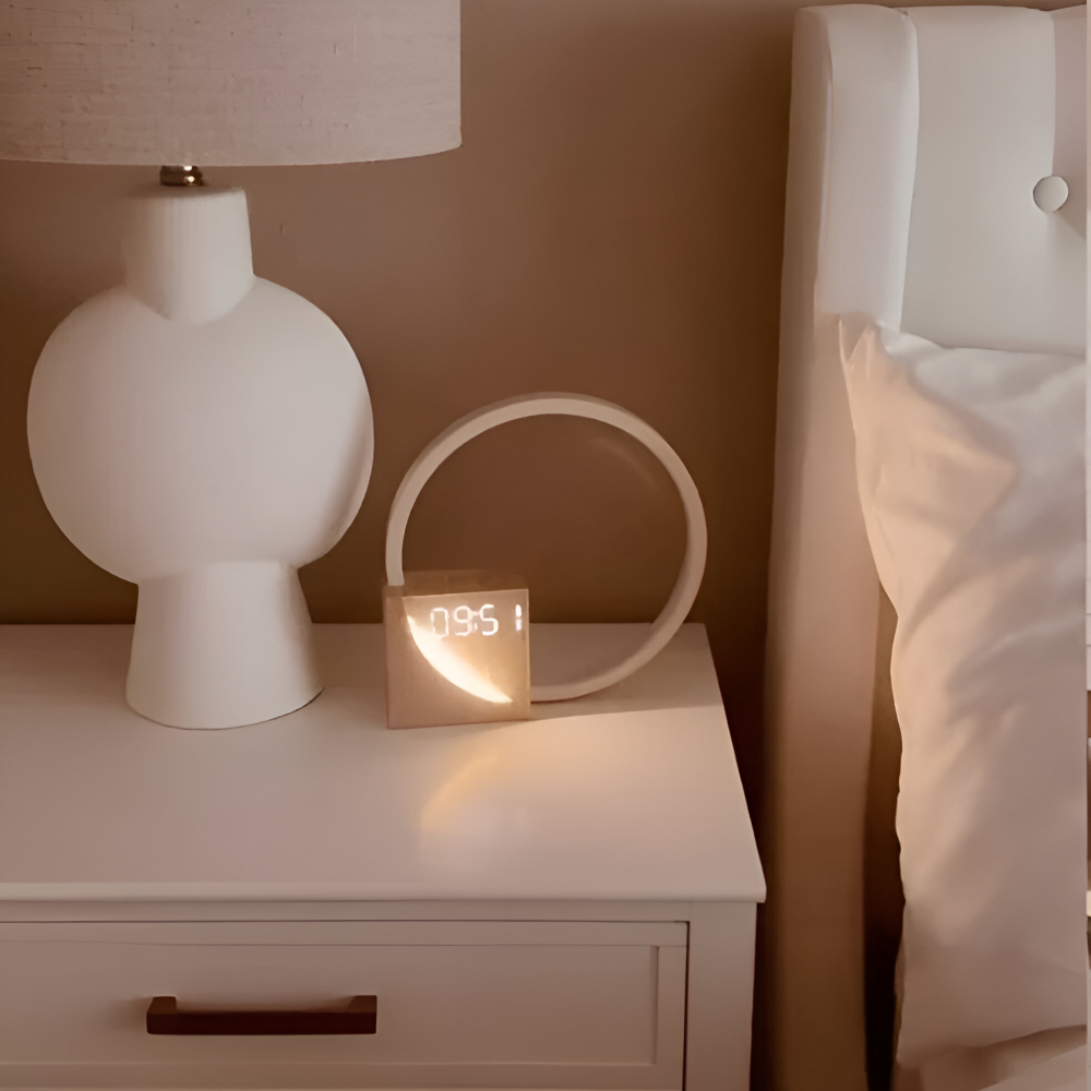 UnivSync - Multifunktionale Nachttischlampe mit USB-Anschluss, Snooze Funktion und Wake Up Licht