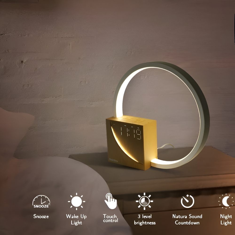 UnivSync - Multifunktionale Nachttischlampe mit USB-Anschluss, Snooze Funktion und Wake Up Licht