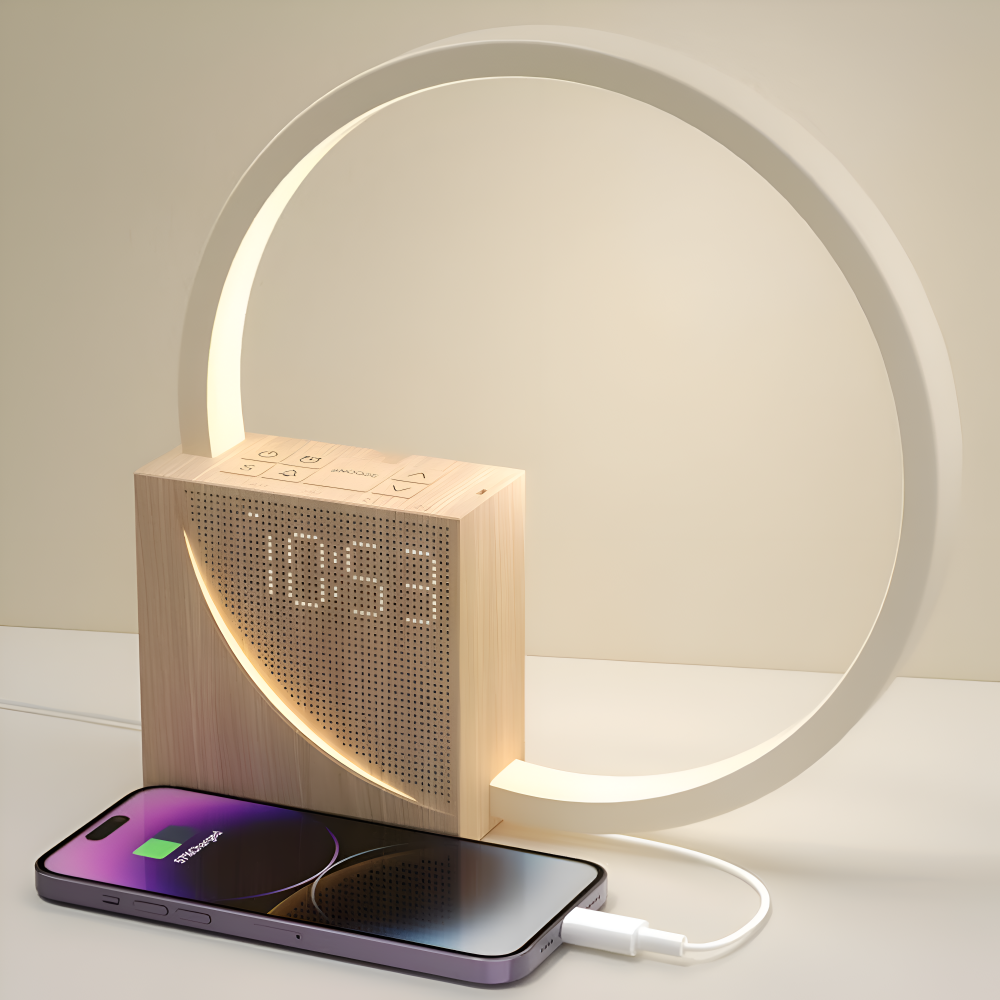 UnivSync - Multifunktionale Nachttischlampe mit USB-Anschluss, Snooze Funktion und Wake Up Licht