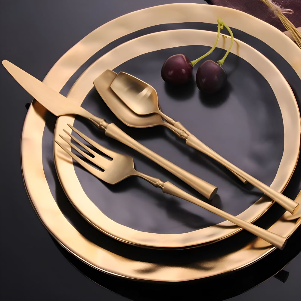 Venetian LuxeFeast - Besteck-Set - Schwarzes Besteck-Set - 4/16-teiliges Besteck-Set - Goldene Utensilien