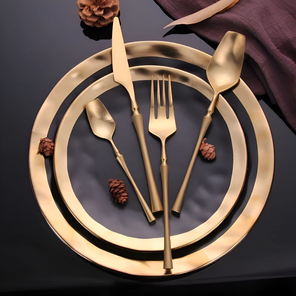 Venetian LuxeFeast - Besteck-Set - Schwarzes Besteck-Set - 4/16-teiliges Besteck-Set - Goldene Utensilien