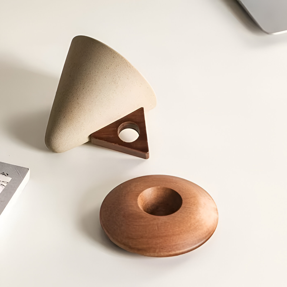 Vintage Keramik Kaffeetassen Set mit Holzgriff – 200ml  Espresso Tassen & Untertassen, Kegelform, Retro Design