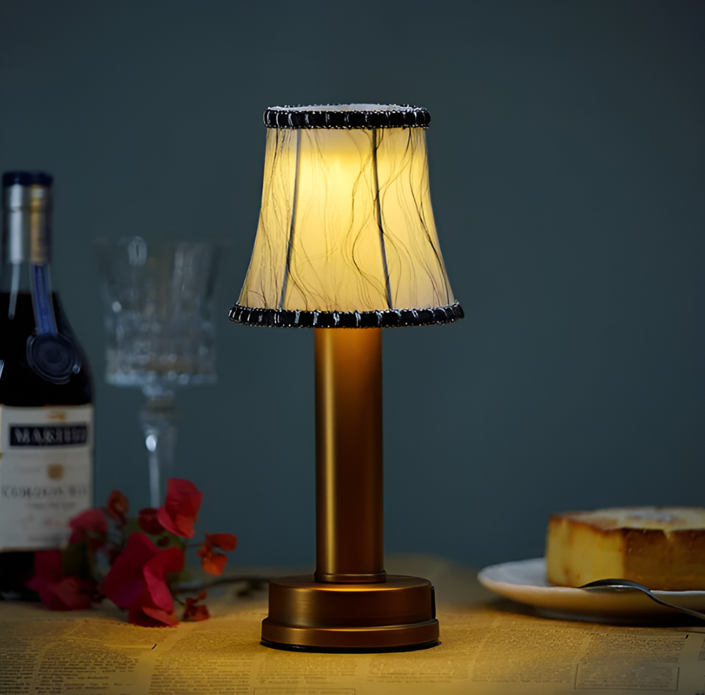 Vintage Flare - Aluminium Tischlampe Dimmbarer Stoff Bar Tisch Lampenschirm