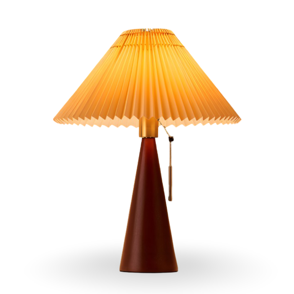 Vintage Tischlampe - Plissierte Tischlampe mit Holzsockel