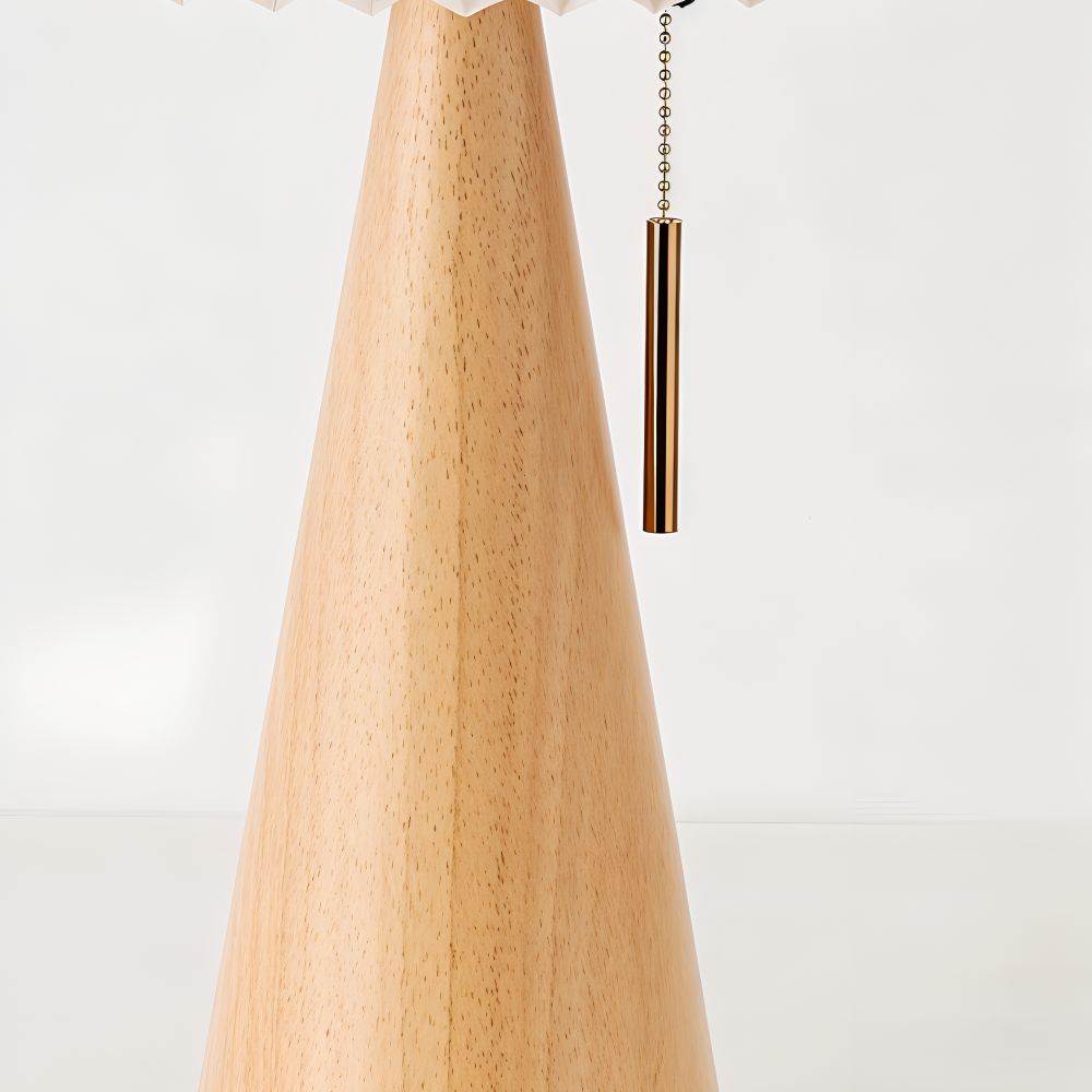 Vintage Tischlampe - Plissierte Tischlampe mit Holzsockel