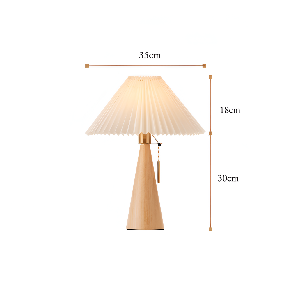 Vintage Tischlampe - Plissierte Tischlampe mit Holzsockel