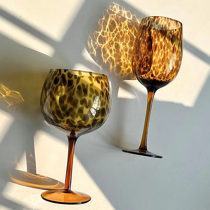 Vintage Leopardenmuster Weinglas - Amberfarbenes Borosilikatglas für Stilvolle Anlässe 2