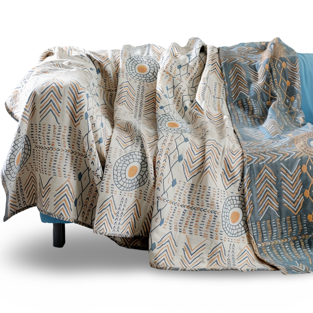 VividPure Plaid - Wendbarer Baumwollüberwurf für Sofa - Köpergewebe Boho Fleece Blanket