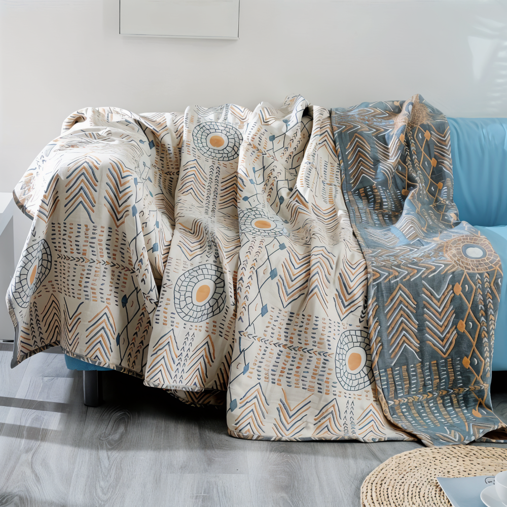 VividPure Plaid - Wendbarer Baumwollüberwurf für Sofa - Köpergewebe Boho Fleece Blanket