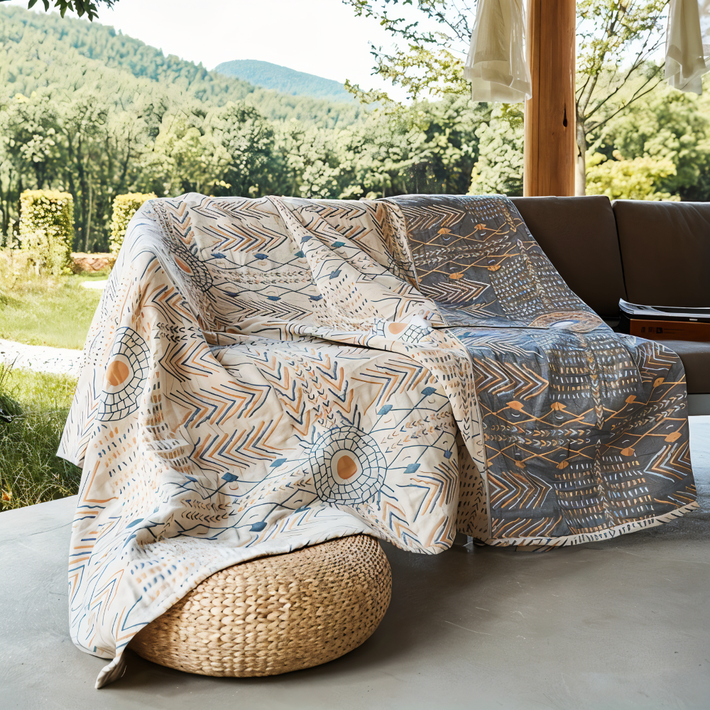 VividPure Plaid - Wendbarer Baumwollüberwurf für Sofa - Köpergewebe Boho Fleece Blanket