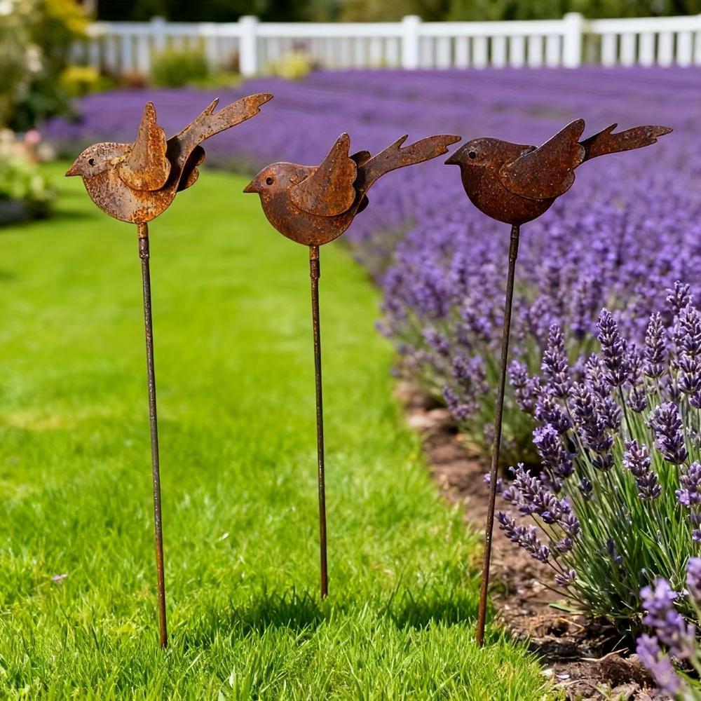 Vogel Gartenstecker Metall Rostoptik – Rostfigur Garten Deko Silhouette