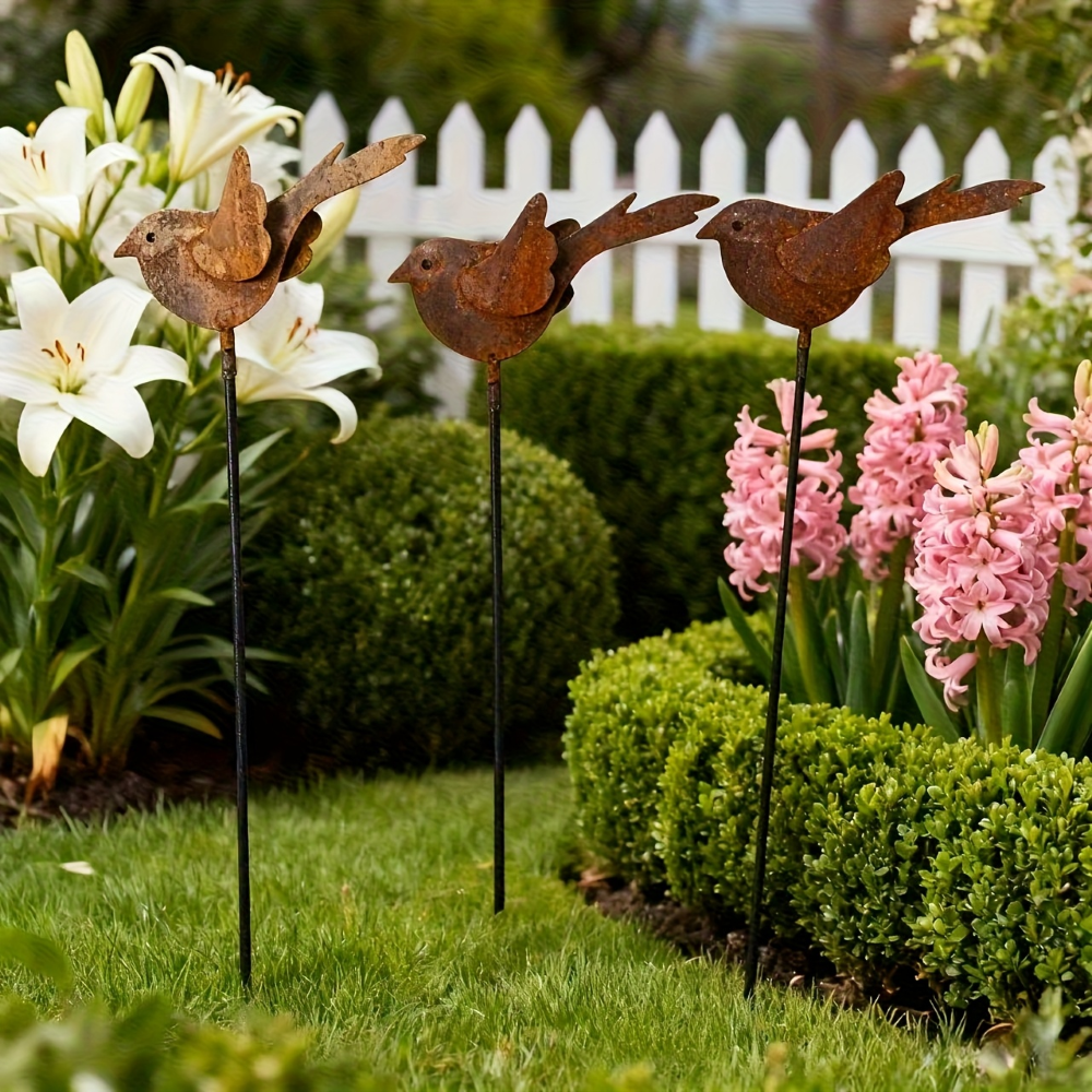 Vogel Gartenstecker Metall Rostoptik – Rostfigur Garten Deko Silhouette